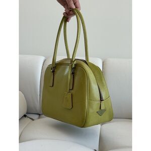 Prada Cinghiale Bauletto Bowling Bag in Lime Green